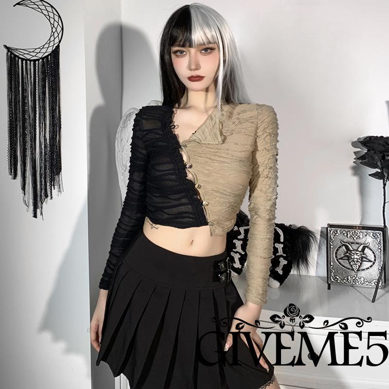 Áo lửng tay dài màu tương phản xếp nếp sành điệu cho nữ