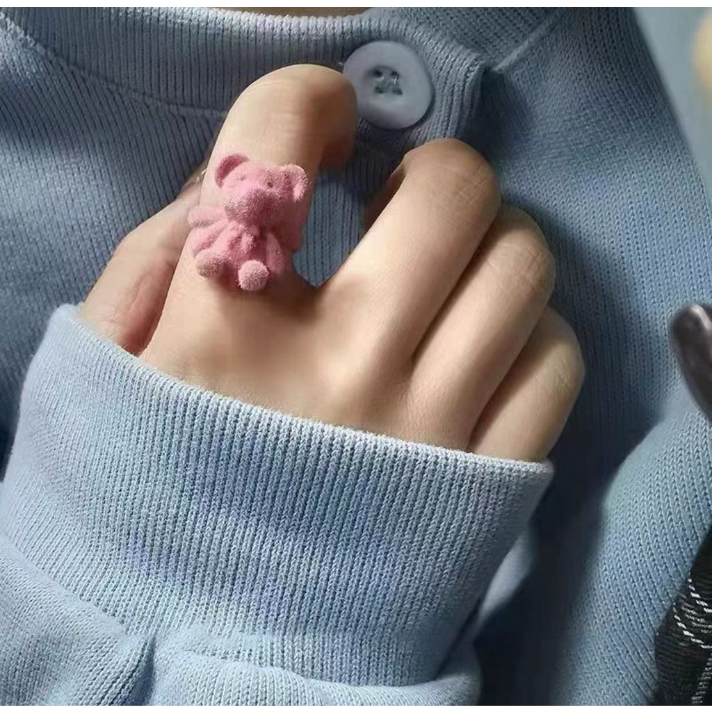 Nhẫn Hở Hình Mặt Gấu Bằng Nhung Dễ Thương Thời Trang Cho Nữ