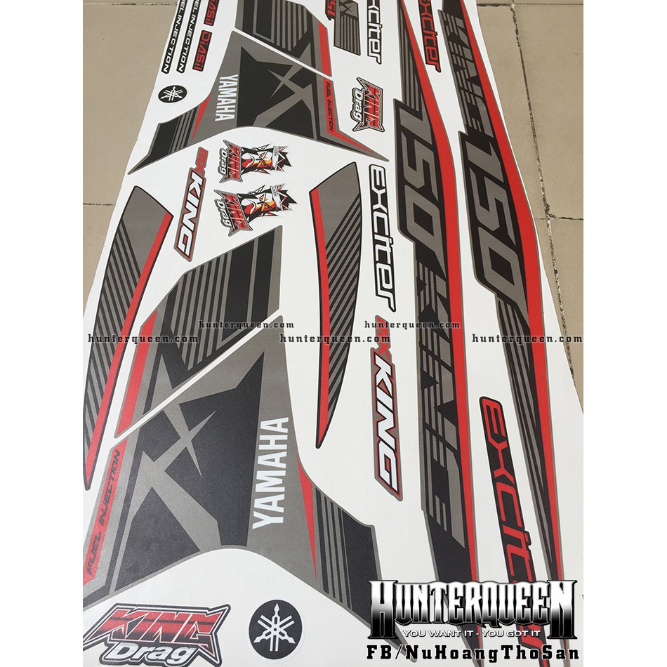 Tem Exciter 150. Tem rời MX King chỉ đỏ, NHÁM, dán xe xám mặt nạ đen. Xe màu khác vui lòng inbox