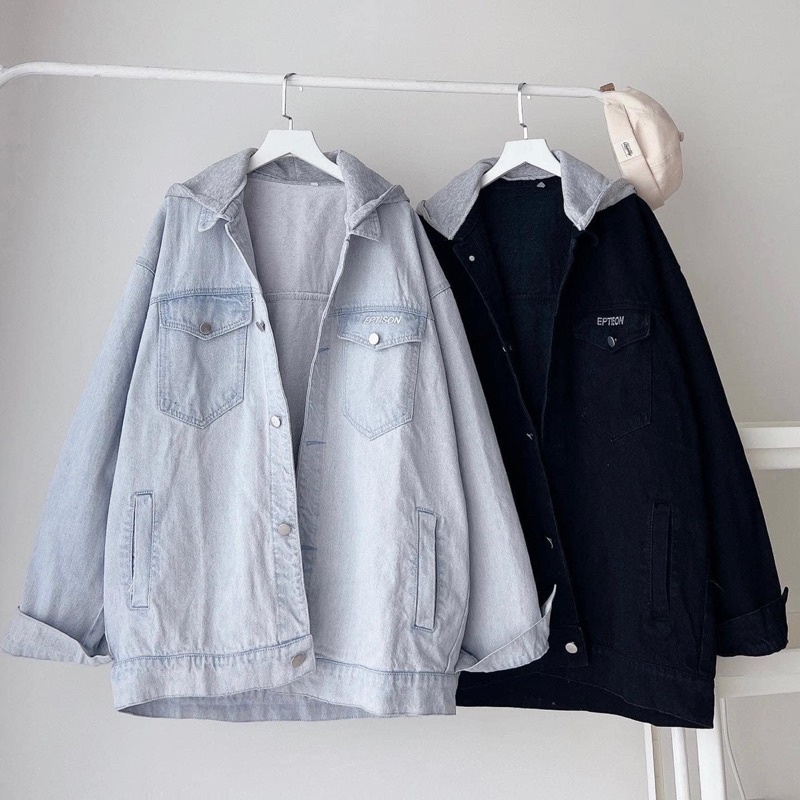 Áo khoác jean phối nón nỉ EPTISON unisex (nam nữ mặc được)