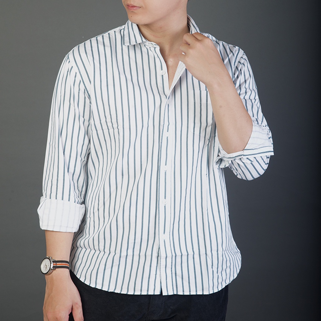 Áo Sơ Mi Nam Sọc Đen Trắng GU CHẤT Phong Cách Hàn Quốc Vải Cotton GUSM01