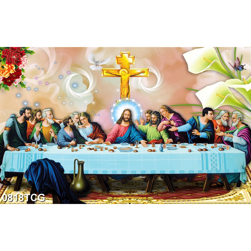 Tranh dán tường 3d hình Chúa Jesus, Hình Đức Mẹ Maria, Tiệc ly, Gia Đình Thánh Gia