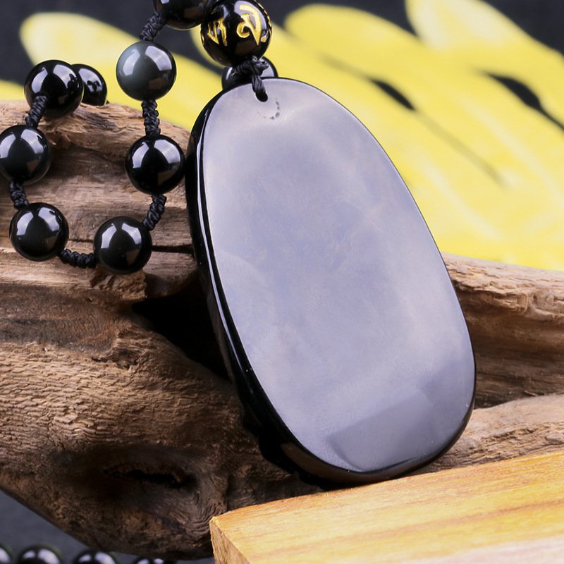 Chuỗi hạt đeo cổ mặt Phật Phổ Hiền Bồ Tát bằng đá Obsidian -Tuổi Thìn, tuổi Tỵ - đá tự nhiên MS01