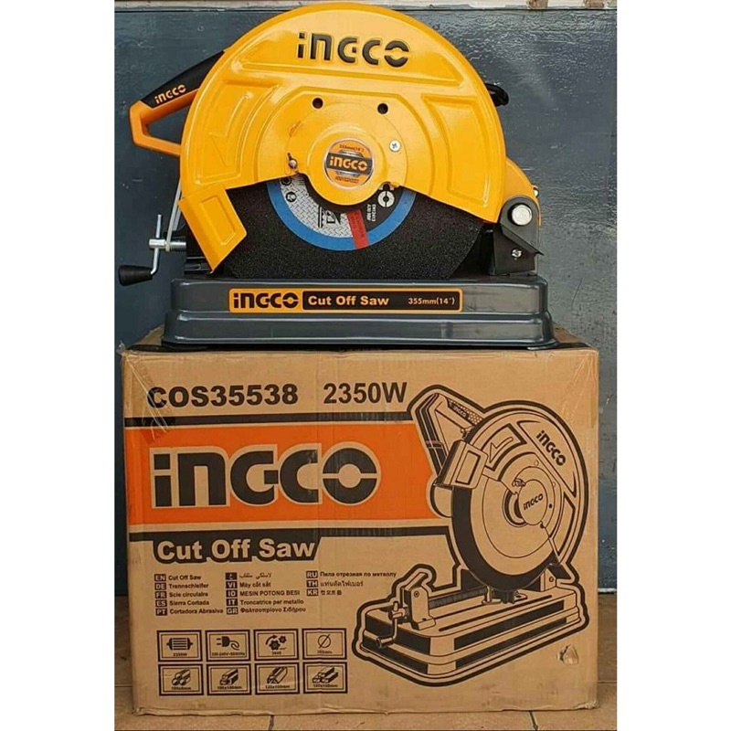 Máy cắt sắt bàn INGCO COS35538 ​​Máy cắt kim loại công suất lớn 2350W kèm lưỡi cắt 355mm, cắt thanh sắt, ống tròn, vuông
