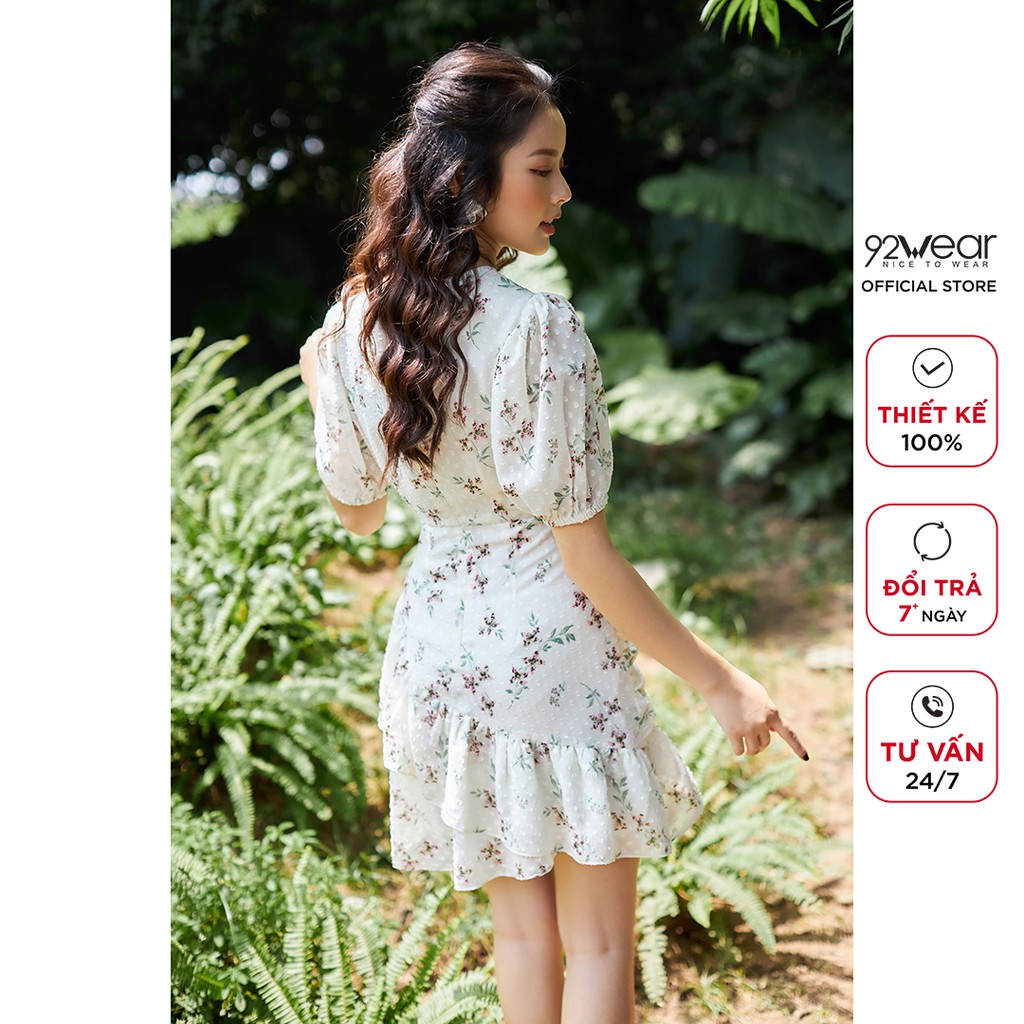 Đầm hoa 92WEAR  váy dáng xòe tay lỡ bồng nhẹ nhàng, thanh lịch DEA1817 | BigBuy360 - bigbuy360.vn