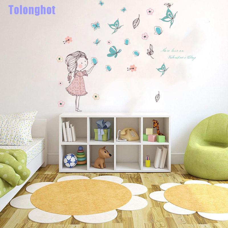 Decal dán tường Họa Tiết Hình Cô Gái Và Con Bướm Dùng Trong Trang Trí Phòng