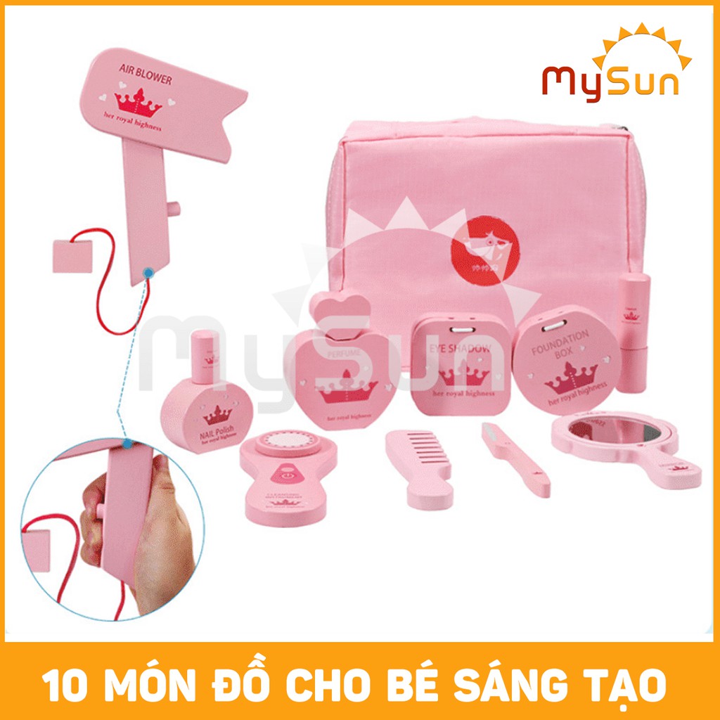 Bộ đồ chơi 🌸FREESHIP🌸 trang điểm trẻ em cho bé gái thật | Vali trang điểm búp bê cho bé gái bằng GỖ, túi VẢI - MYSUN