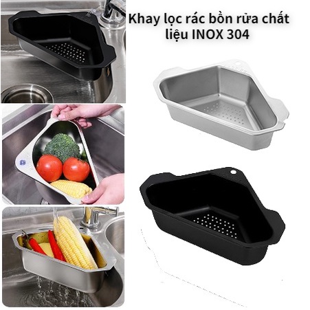 Giá Đựng Ráo Nước Đa Chức Năng Gắn Bồn Rửa Nhà Bếp (Khay Lọc Rác Bồn Rửa Bát)bồn rửa chén ngăn tắc bồn rửa INOX 304 siêu bền,chống hoen gỉ