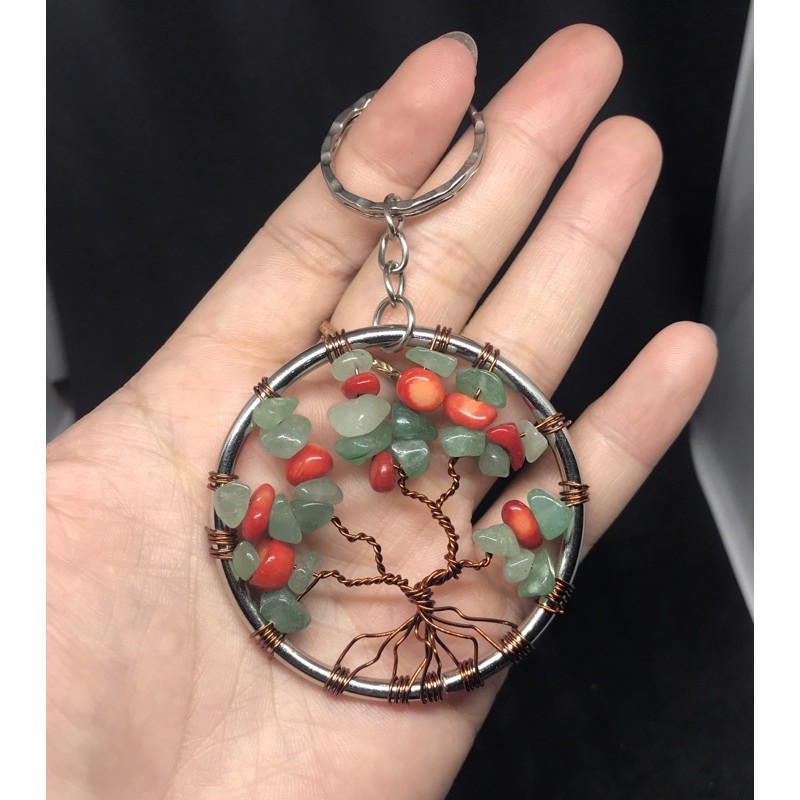 Vòng sắt inox làm móc khoá Tree of Life Dreamcatcher đá vụn dây đồng