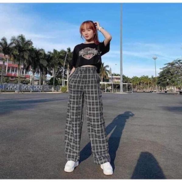 [RẺ VÔ ĐỊCH] Quần Culottes Cúc Cảnh - Cul Xuông Dáng Thụng Kẻ Ô Lưng Cao Trendy