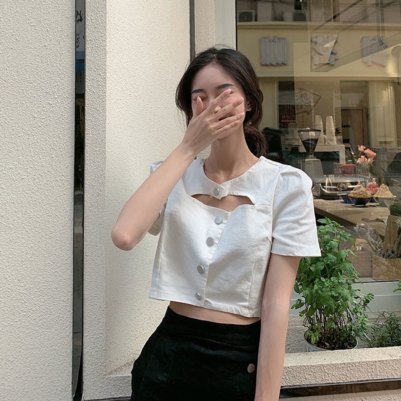 Áo croptop IELGY khoét rỗng bất đối xứng nhiều màu lựa chọn thời trang hè cho nữ