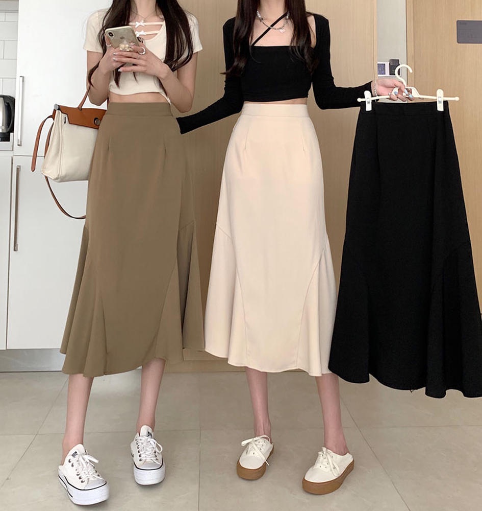 Chân Váy Dài Chữ A Lưng Thun Màu Trơn Phong Cách Mới 50620