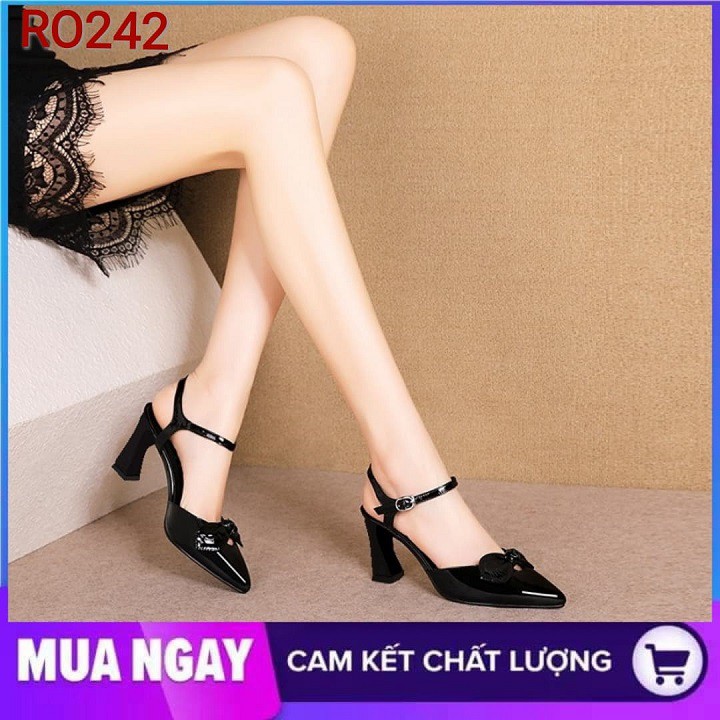 Giày cao gót nữ đẹp đế vuông 7cm hàng hiệu rosata màu đen ro242