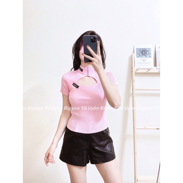 (T.U Bigsize 50-80kg) Áo Cộc Tay Khoá Cổ Khoét Ngực Dáng Ngắn Hàng QC