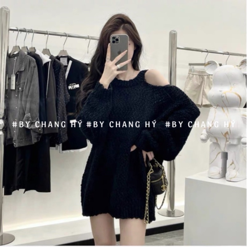 Áo len hạt gạo trễ vai hàng QC🖤 | BigBuy360 - bigbuy360.vn