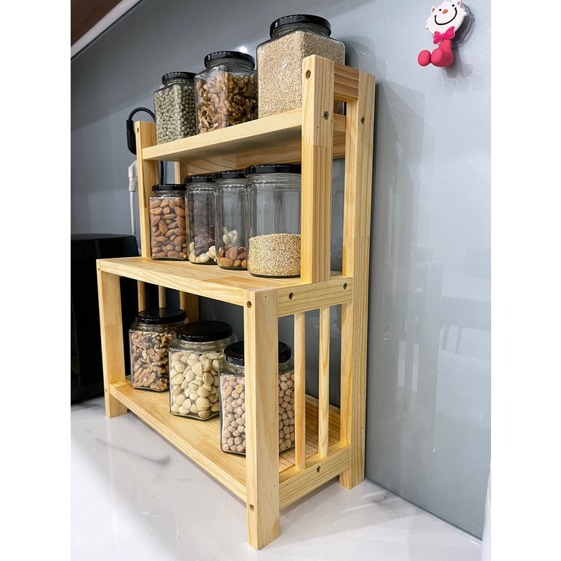 Kệ Đựng Gia Vị, Kệ Bếp, Mỹ Phẩm, Văn Phòng Phẩm Gỗ Thông Nhiều Tầng