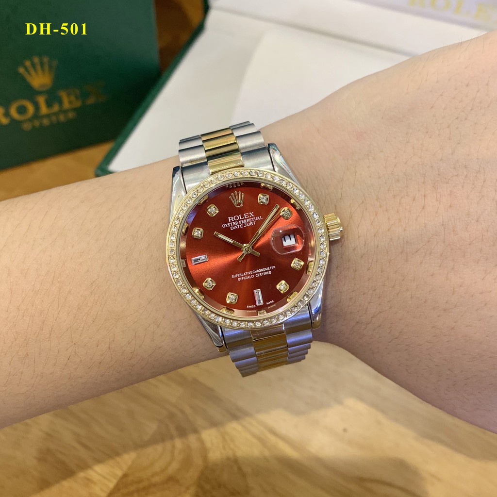 Đồng hồ nam Rolex - viền đá dây kim loại chống nước -rolex Shop