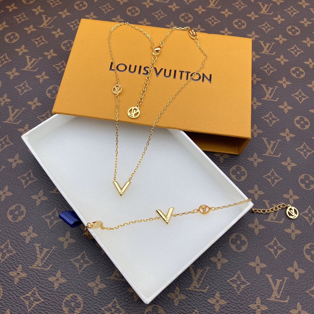Bộ Vòng cổ / Vòng Tay / Vòng Tay Họa Tiết Chữ V Sang Trọng Thương Hiệu Louis Vuitton Cao Cấp