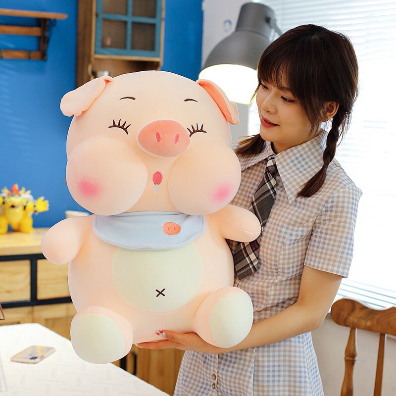 Gấu Bông Heo Mặc Yếm 2022 Cực trend Thú Nhồi Bông Búp Bê Siêu Dễ Thương Size 80cm Màu Hường cực cute