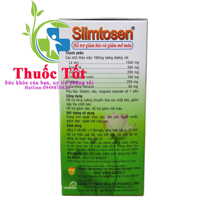 Giảm Cân Slimtosen Học Viện Quân Y 100 Viên