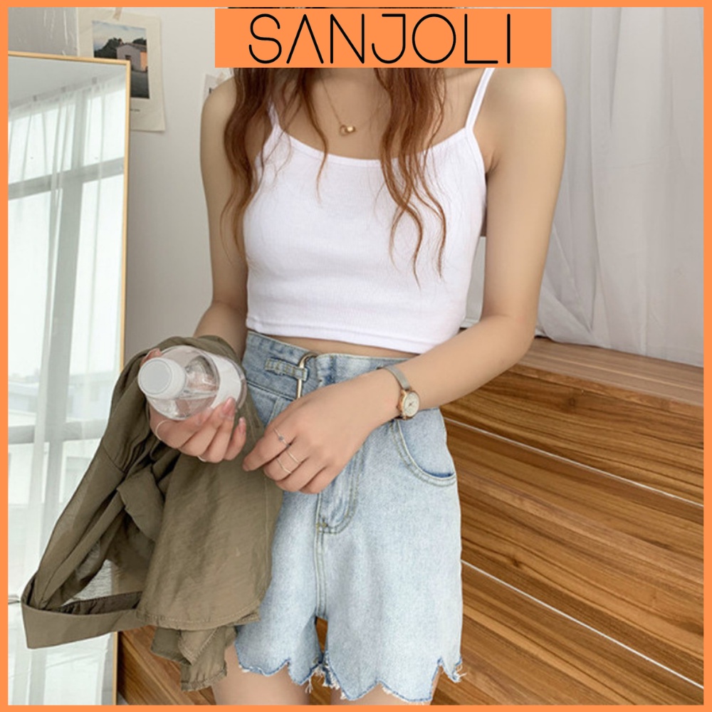 Áo 2 Dây SANJOLI Áo Croptop Kiểu Nữ 2s Dáng Ôm Body Chất Thun Sexy Kiểu Jennie Màu Đen Trắng Phong Cách Năng Động AO010