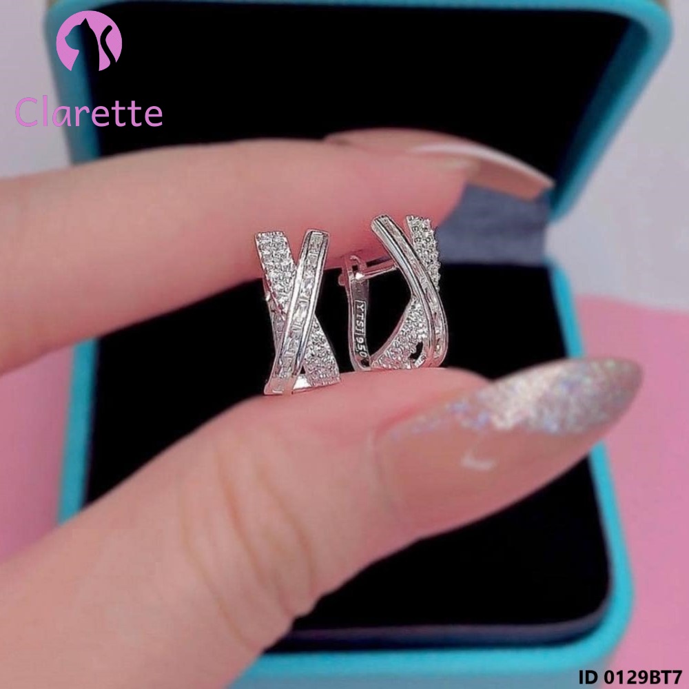 Bông tai bạc bấm hình vuông, tròn, chữ H, hình thoi, hình kim cương, hình chữ X Clarette 0129BT