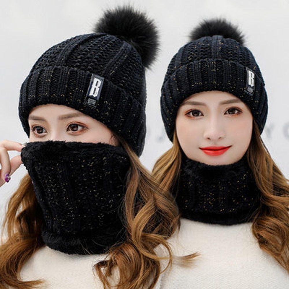 LAYOR1 Set Mũ beanie Và Khăn Choàng Cổ Giữ Ấm Cho Nam Và Nữ