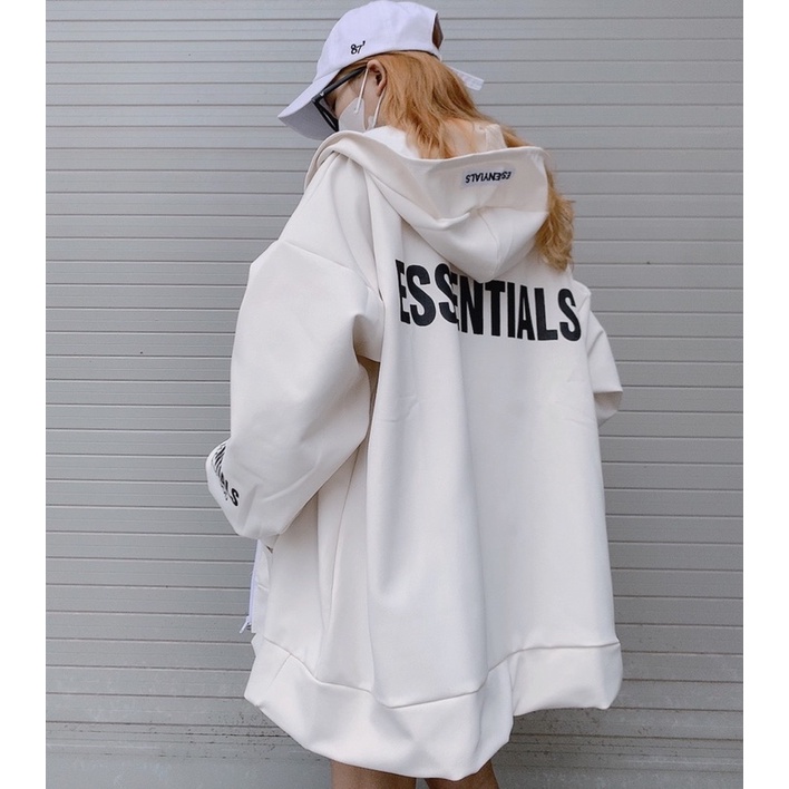 [ ẢNH THẬT ] ÁO KHOÁC NỈ ESSENTIAL TRẮNG / ĐEN FORM RỘNG OVERSIZE (ẢNH THẬT SHOP CHỤP)
