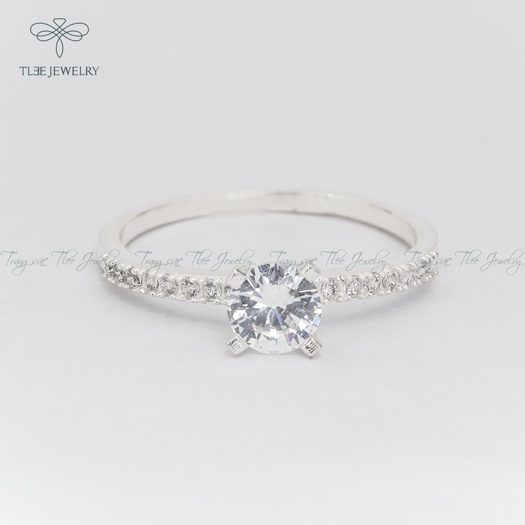 Nhẫn bạc nữ TLEE trụ đá bốn chấu nạm đá sang trọng NCJ A0157