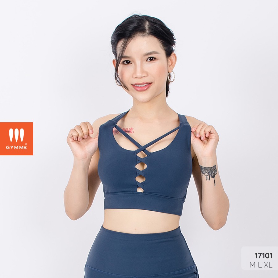 Áo tập gym, yoga nữ kiểu dáng bra croptop GYMME lưng dây chéo đan xen - 17101