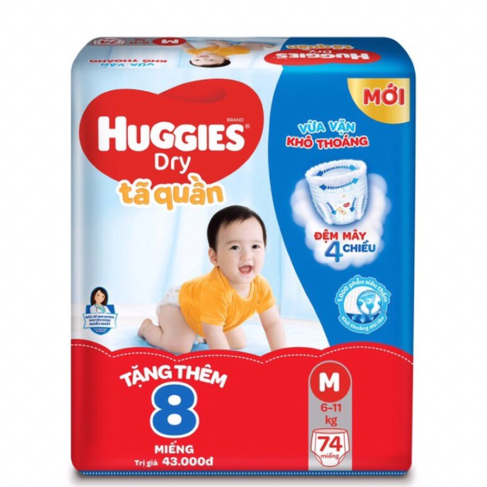 [Tặng thêm 8 miếng trong gói] Bỉm/Tả quần Huggies M74 / L68 / XL62 / XXL56.