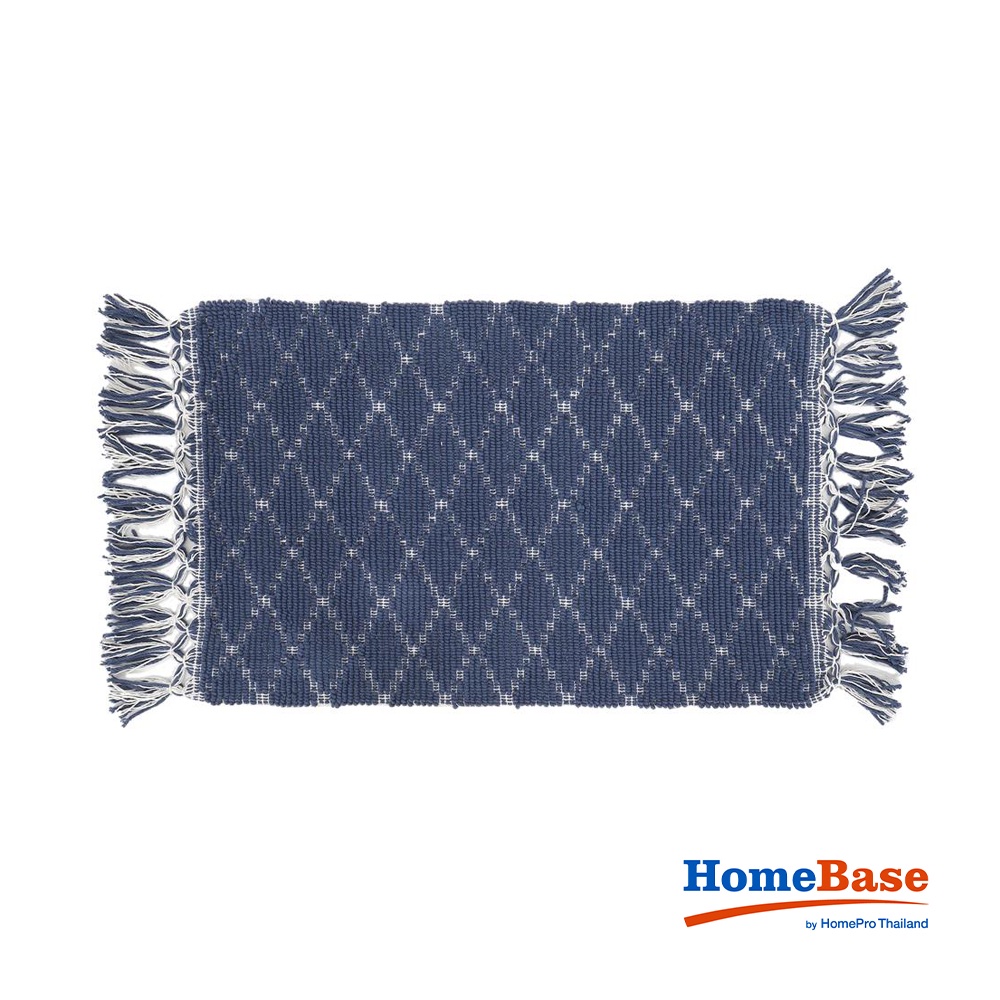 HomeBase HLS Thảm trải sàn bằng cotton mềm không gây kích ứng CT-RHOMBUS W45xH70xD1cm màu xanh dương