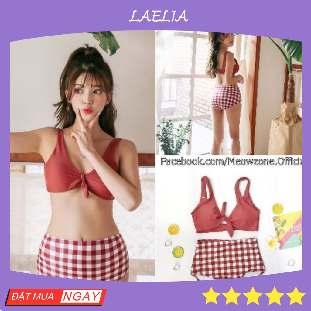 Bikini retro cạp cao caro đỏ hàn quốc cao cấp (ảnh thật + feedback) yesnow