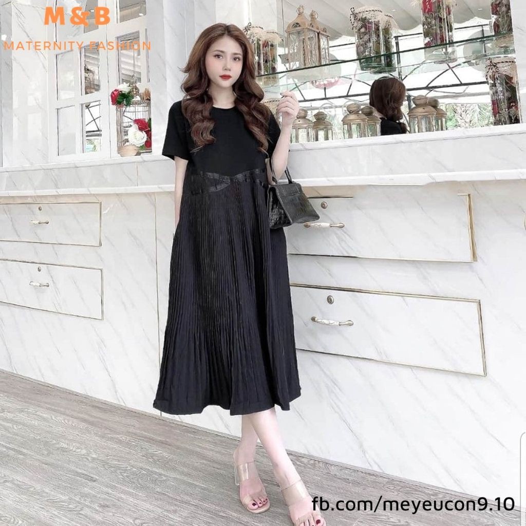 Đầm bầu thời trang thiết kế xuông MB137 chất Cotton 100% và Đũi voan freesize từ 45 đến 70kg