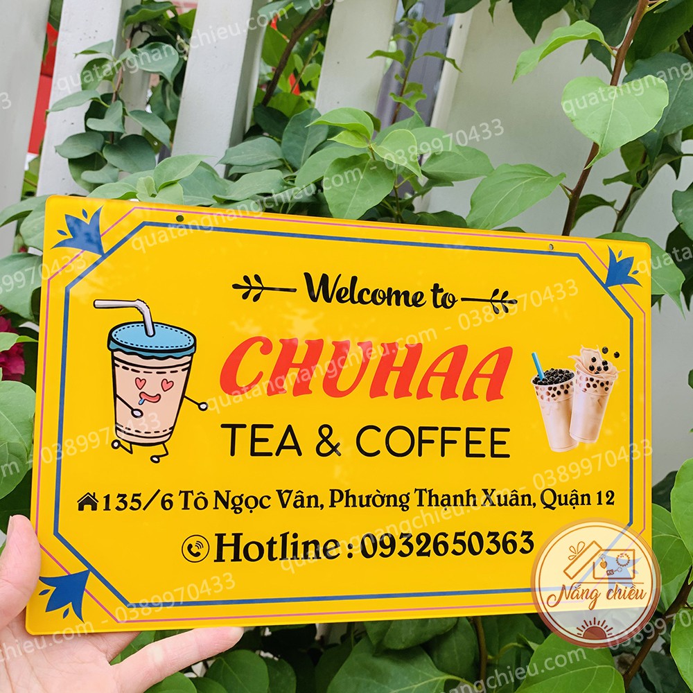 Bảng hiệu treo tiệm trà sữa và cà phê, chất liệu mika sáng bóng và an toàn cho người sử dụng