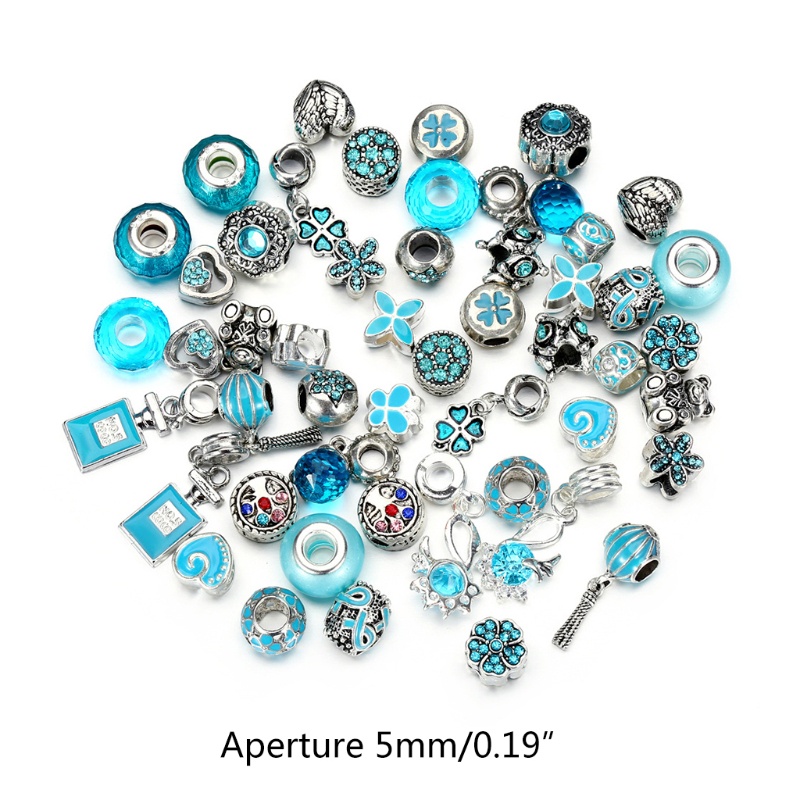 Bộ 50 Hạt Xỏ Lỗ Lớn Bằng Kim Loại Phong Cách Châu Âu Dùng Làm Trang Sức DIY