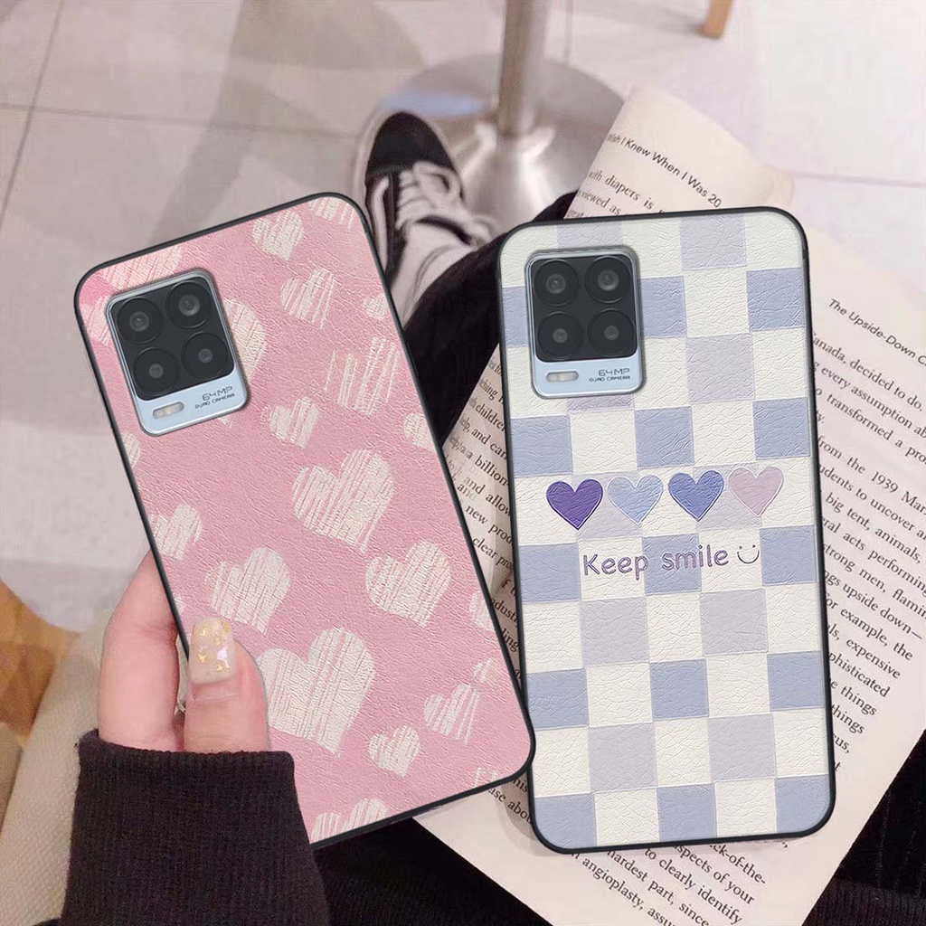 Ốp Realme 8 caro trái tim cá tính, thời trang siêu đẹp, siêu phong cách