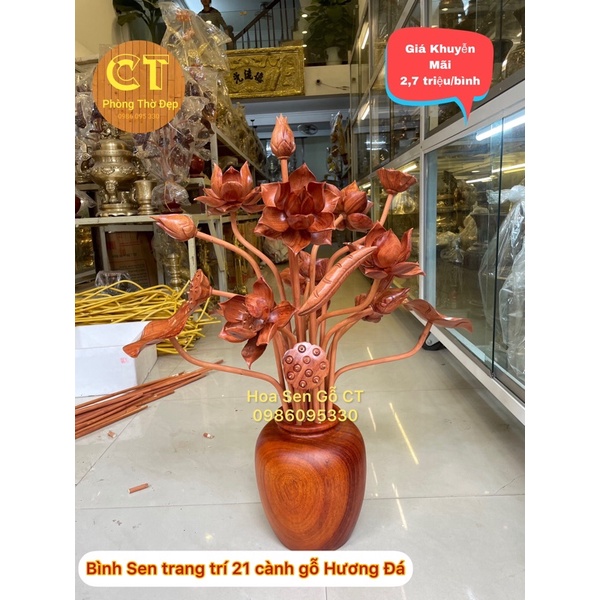 Bình Hoa Sen Trang Trí 21 Cành Gỗ Hương Đá ❤ Đẹp
