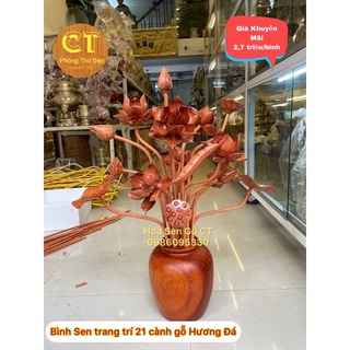 Bình hoa sen trang trí 21 cành gỗ hương đá ❤ đẹp
