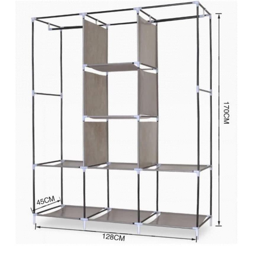 Tủ vải đựng quần áo 2 buồng 6 ngăn, tủ quần áo vải bạt 3 buồng 8 ngăn in hình 3D họa tiết ngẫu nhiên