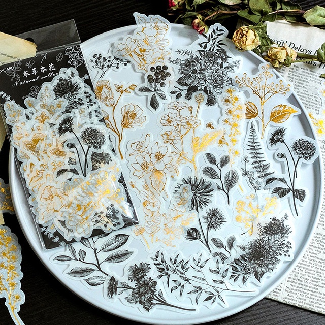 Bộ 60 miếng dán trang trí sổ tay hình đầu lâu và hoa lá phong cách Vintage DIY