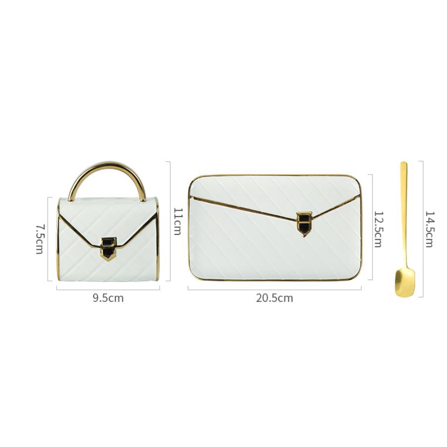 Cốc sứ quà tặng hình túi xách thời trang kèm đĩa và thìa mẫu mới