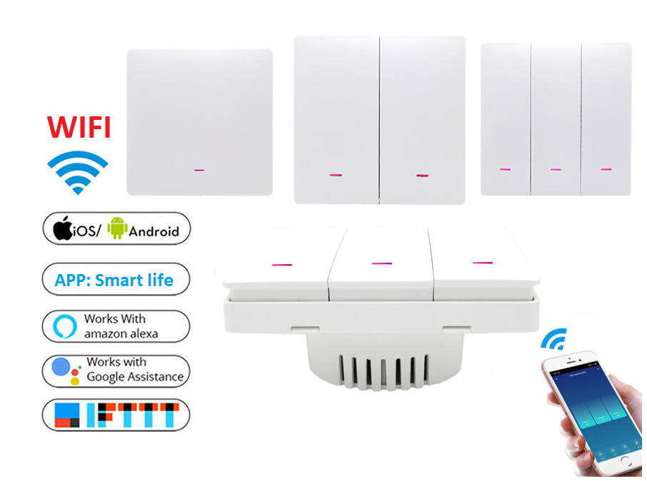 Công tắc wifi smart life tuya bật tắt đèn quạt nút cơ sang trọng độ bền cao