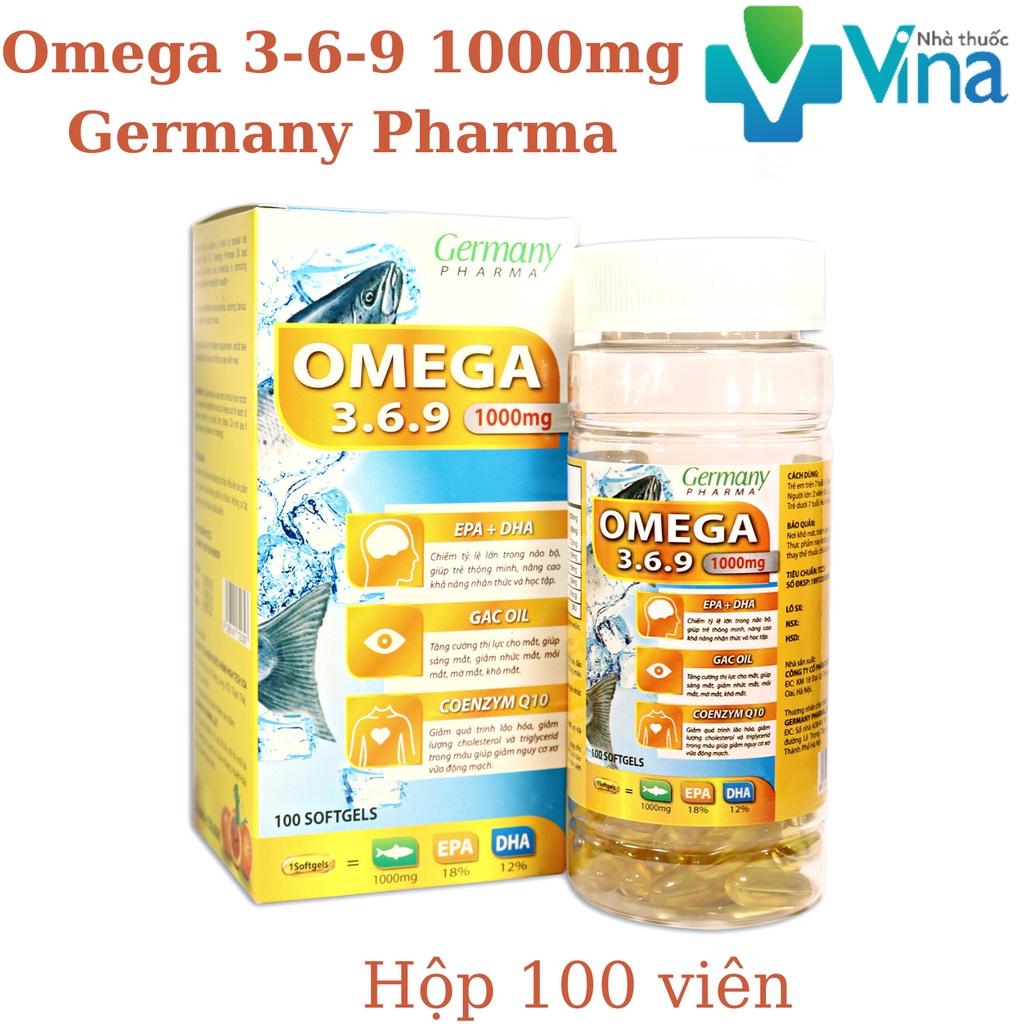 Viên dầu cá Omega 3 6 9 Vàng,Fish oil Bổ não, sáng mắt, khỏe mạnh tim mạch, tăng cường trí nhớ - Hộp 100 viên