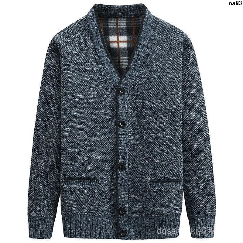 Áo Khoác Cardigan Dáng Rộng Phối Nhung Dày Ấm Áp Cho Người Lớn Tuổi