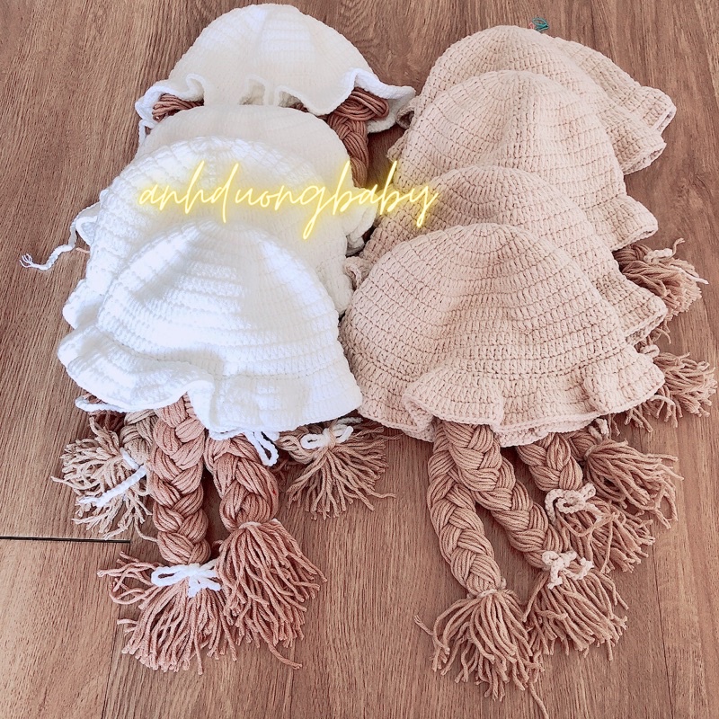 Mũ len kèm bím tóc giả dễ thương cho bé gái