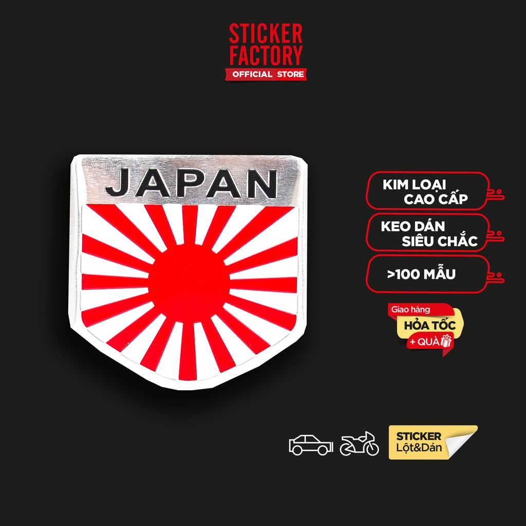 Sticker metal dán xe Japan Red Sun 5x5cm - STICKER FACTORY