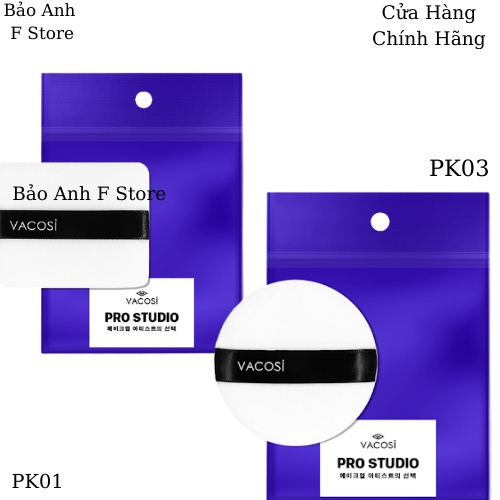 Bông phấn khô tròn PK03 + khô vuông PK01 Vacosi Pro