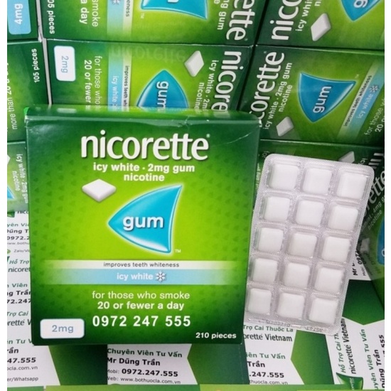 Kẹo Nicorette Mỹ 2mg vị bạc ha icy bỏ thuốc lá nhanh hơn hộp 210 viên