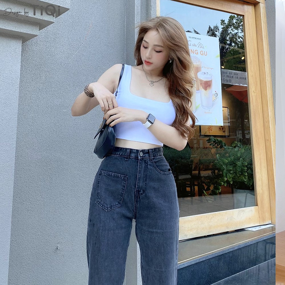 Quần Jean Baggy Nữ Lưng Cao Màu Xám Đen TiQi Jeans B1-126